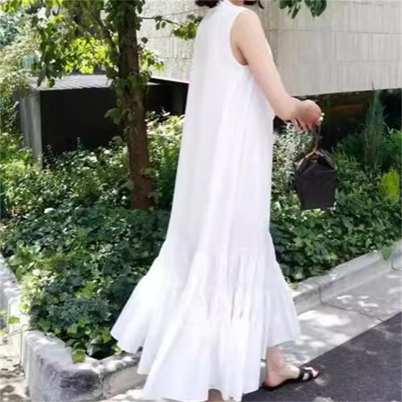 ロングワンピース 夏新作 ノースリーブ ロング ワンピース 体型カバー 大人可愛い