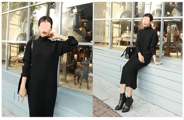 ロングワンピース お散歩リブニットロングワンピース
