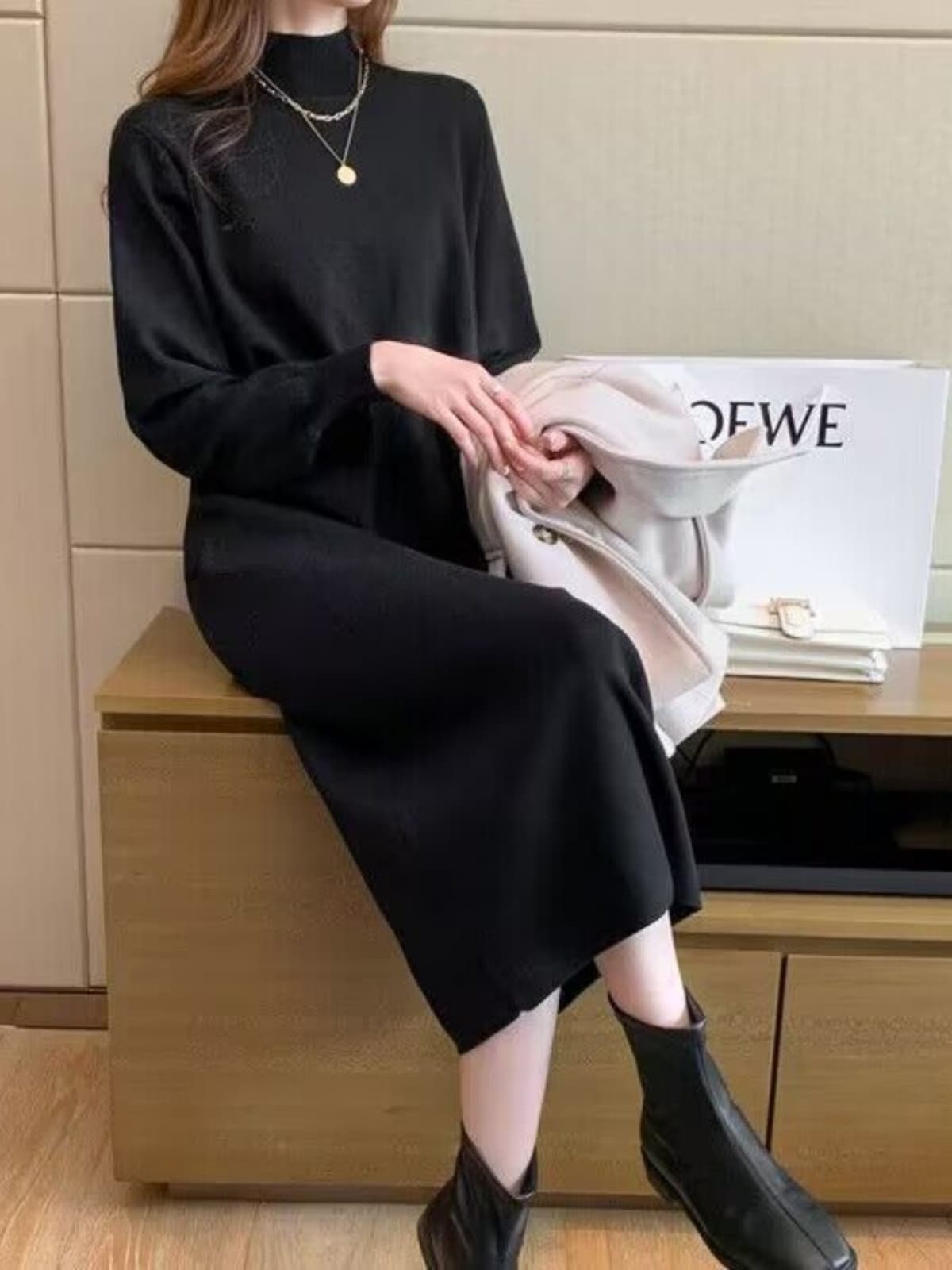 ロングワンピース タートルネック 上質シンプル 大人の余裕タートルワンピース
