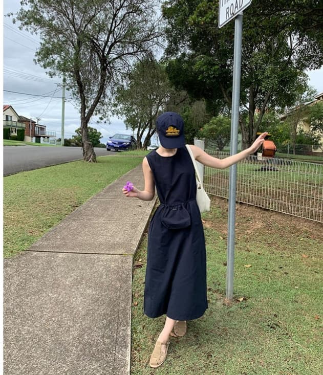 ロングワンピース 春夏新作 袖なしシャツワンピース ロング丈 カジュアル可愛い