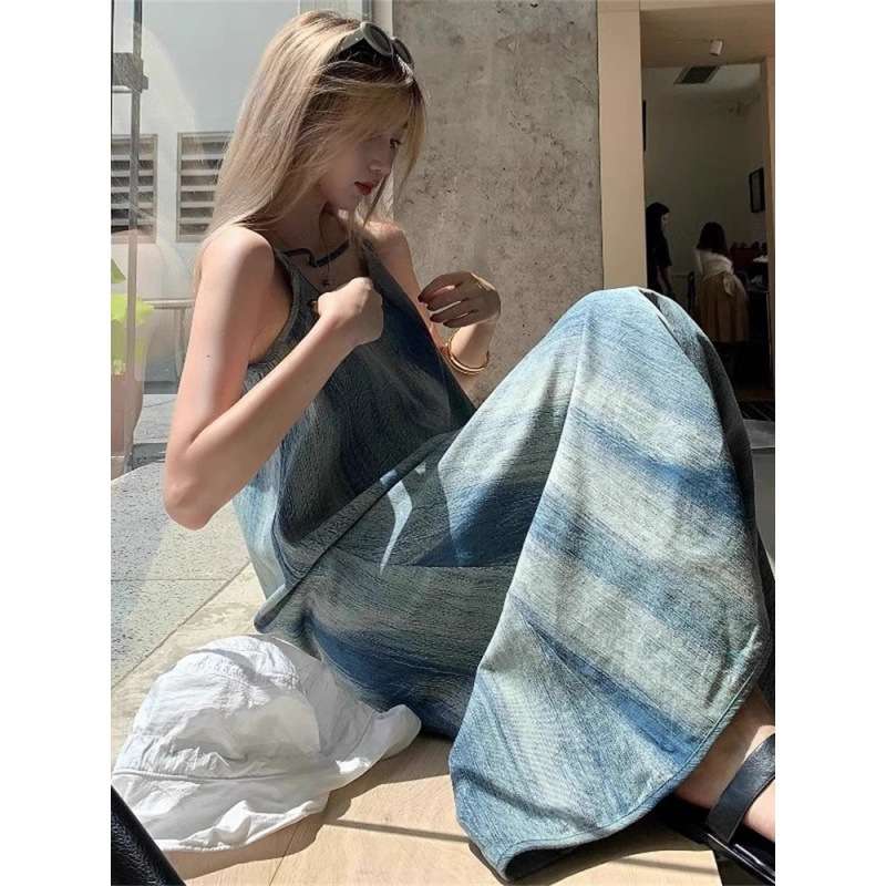 ロングワンピース ゆったり楽ちんキャミソールデニムワンピース