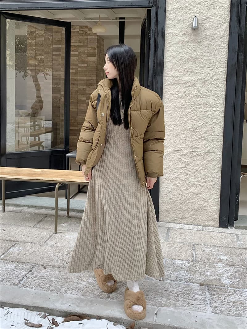 ロングワンピース リブ編みロマンチックワンピース
