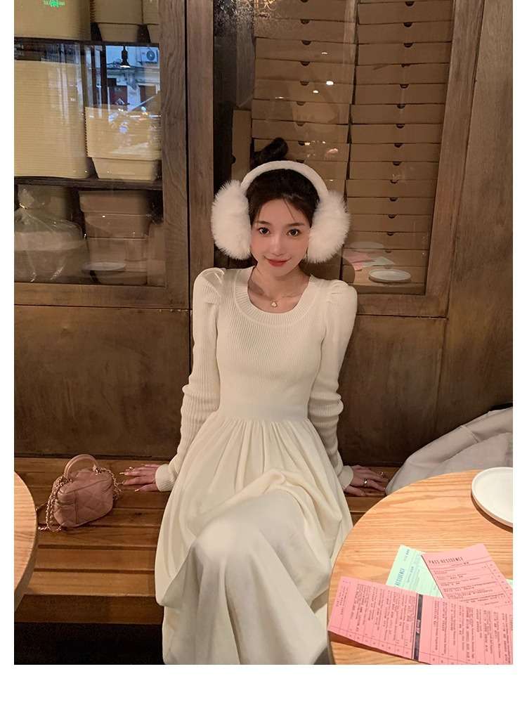 ロングワンピース シャーリング プリンセスニットワンピース