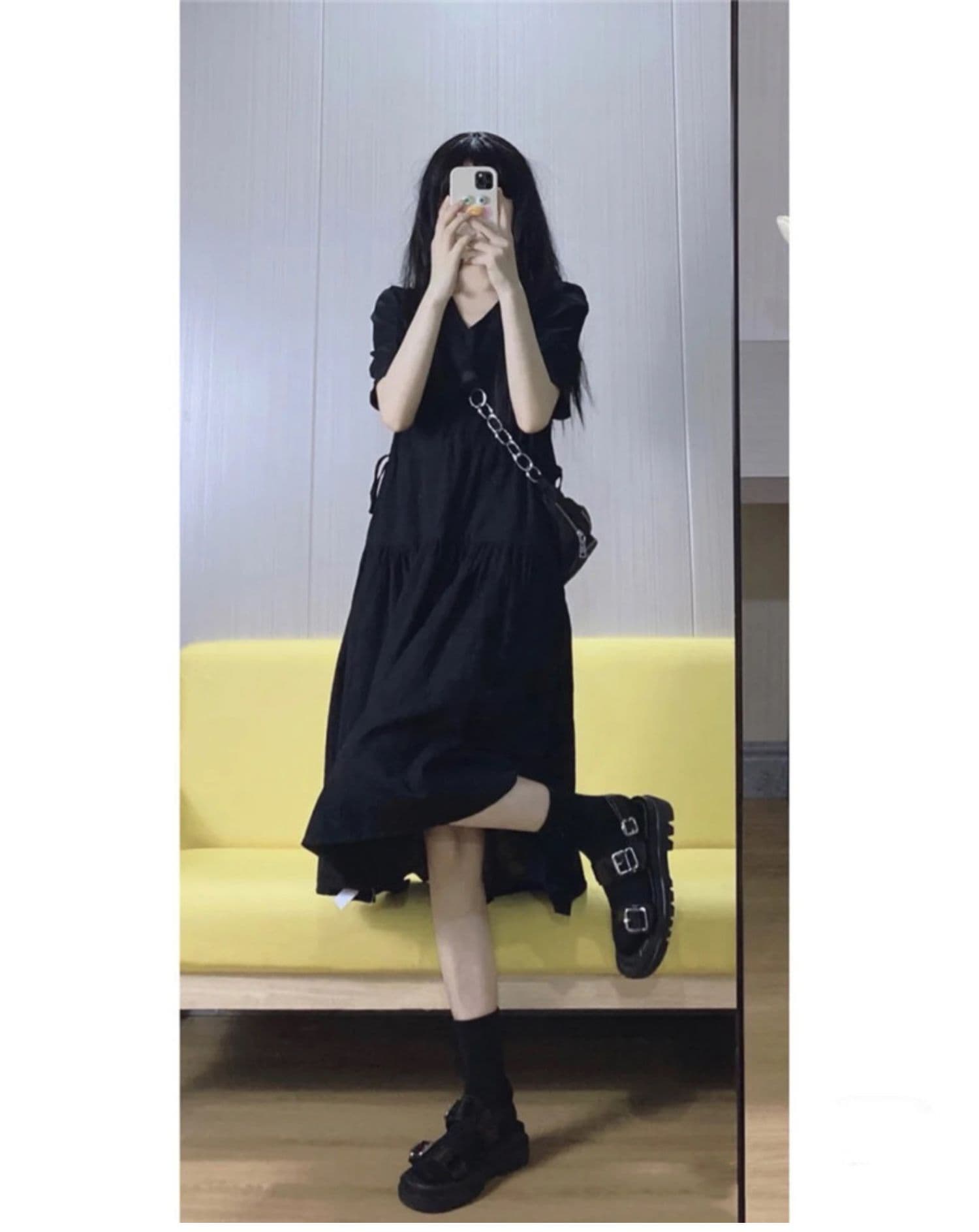 ロングワンピース シャツ ティアード切替半袖シャツワンピース