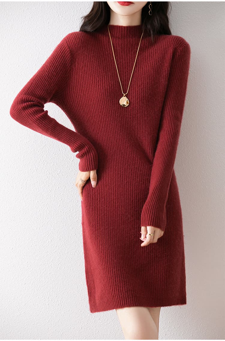 ロングワンピース シンプル リブニット ワンピース