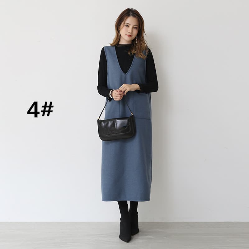 ロングワンピース 秋冬ノースリーブロング丈ワンピース ポケット付きジャンパースカート