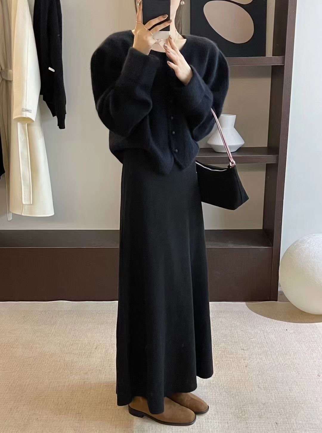 ロングワンピース シンプルニュアンス ニットロングワンピース