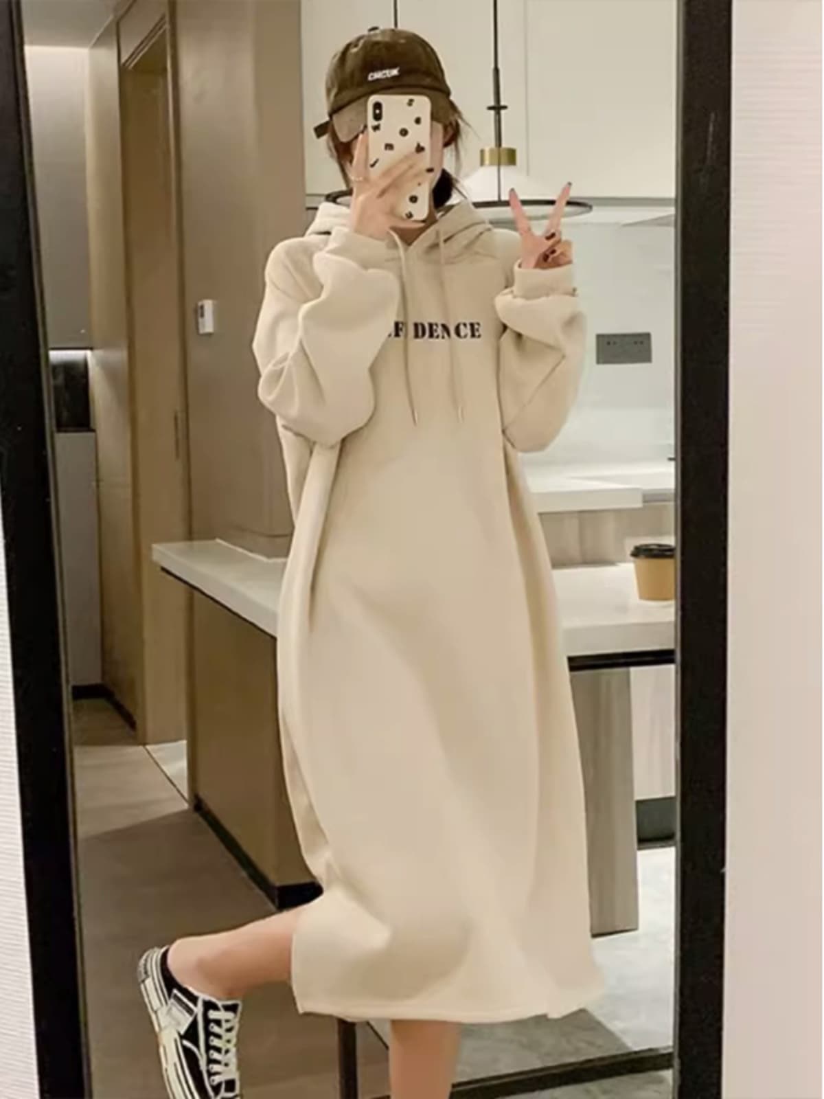ロングワンピース スウェット ゆったりロングパーカーワンピース
