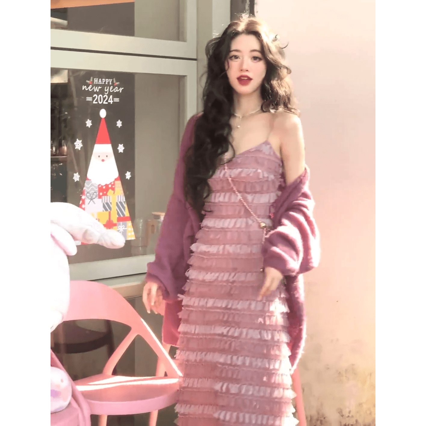 ロングワンピース レース ふんわりティアードレースワンピース