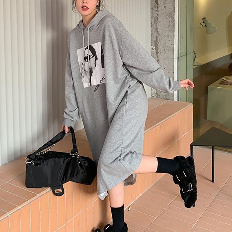ロングワンピース フード付き切替ゆるふわワンピース