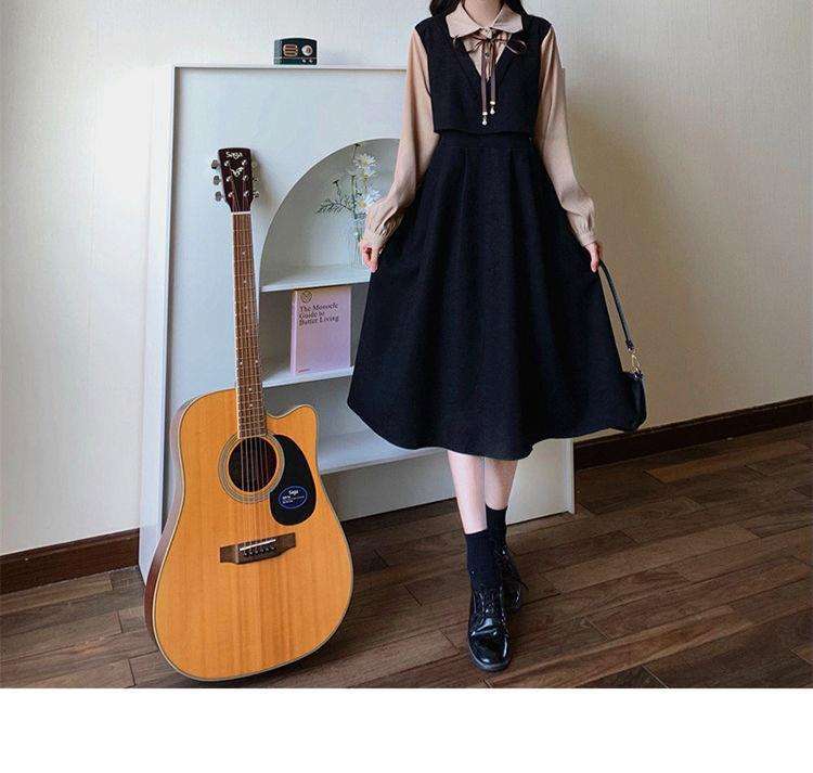 ロングワンピース クラシカル リボン ジャンパースカート