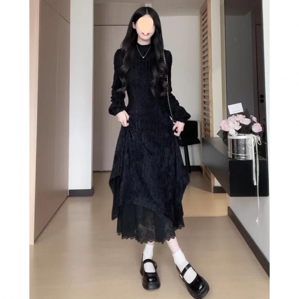 ロングワンピース レース付きプリンセスマキシワンピース