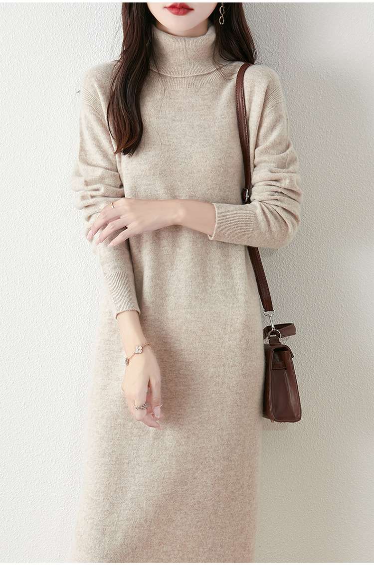ロングワンピース タートルネック ニット ミモレ丈ワンピース