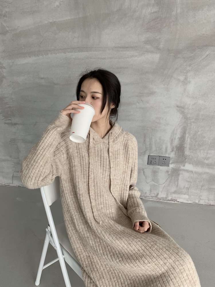 ロングワンピース ゆったりリブニット ロングワンピース