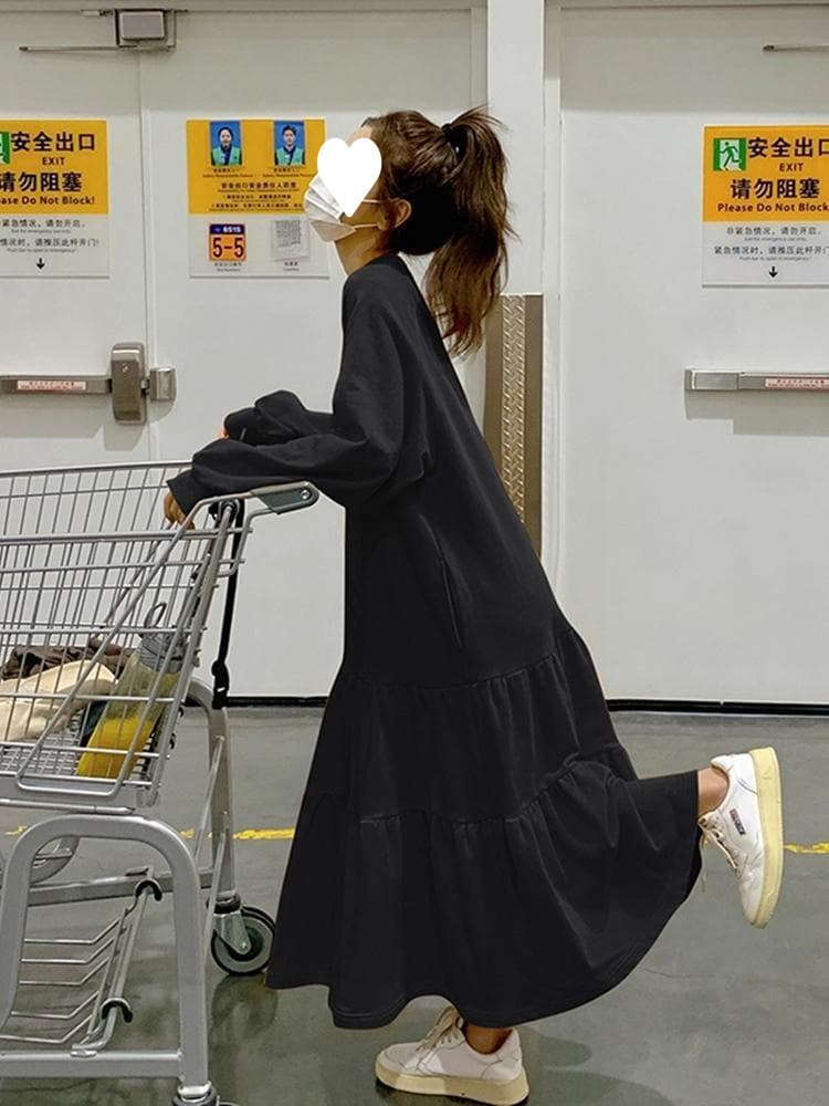 ロングワンピース なめらかフレア裾切り替えあったかワンピース