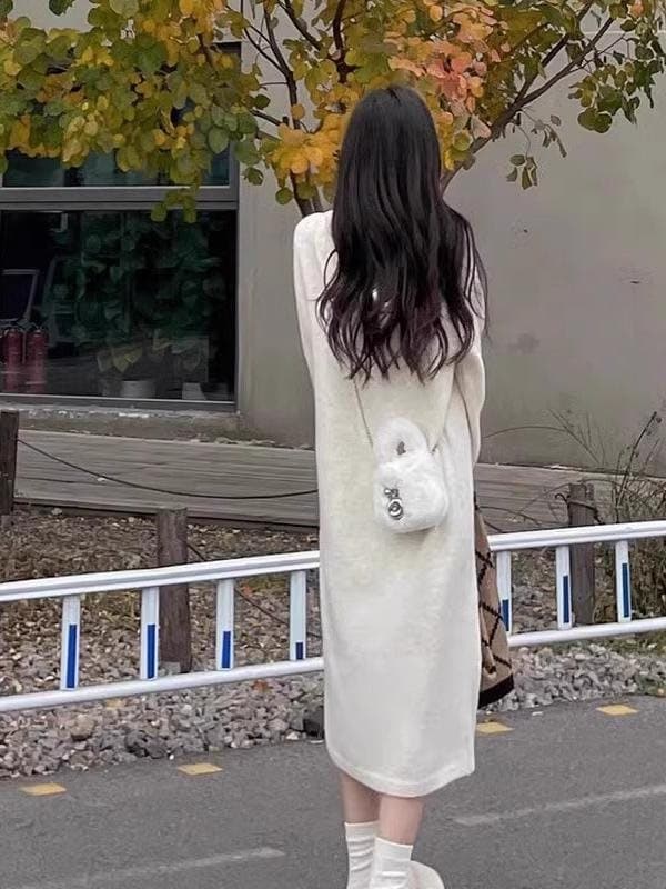 ロングワンピース ふわもこ裏起毛リラックスワンピース