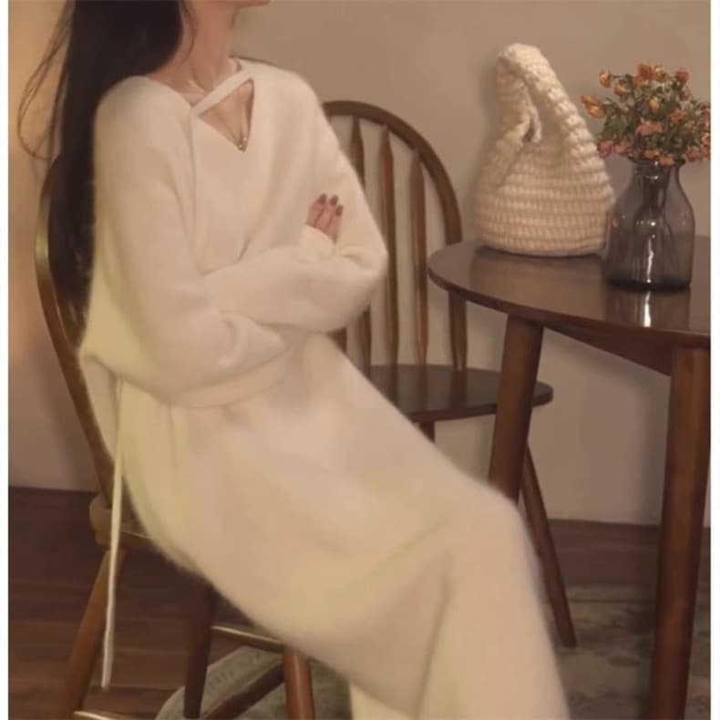 ロングワンピース ふんわり柔らか優美ニットワンピース
