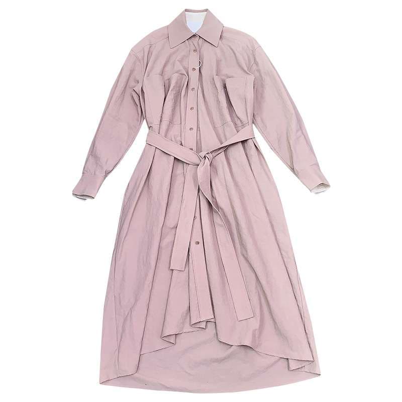 ロングワンピース ベルト付きロングシャツワンピース