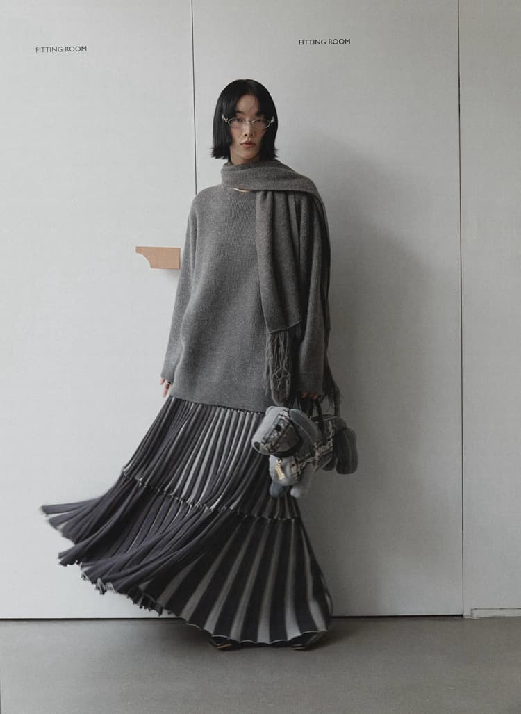 ロングワンピース 多段プリーツニットワンピース