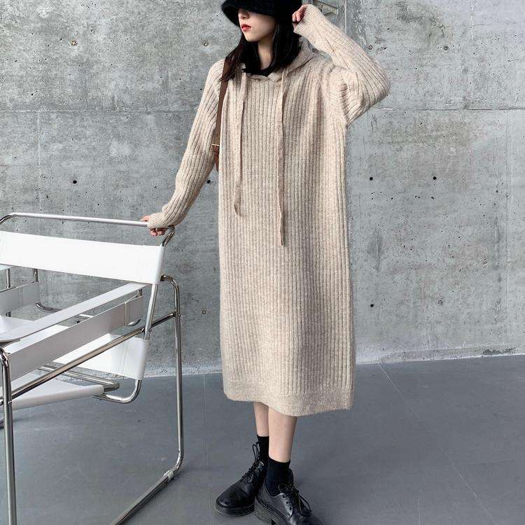 ロングワンピース ゆったりリブニット ロングワンピース