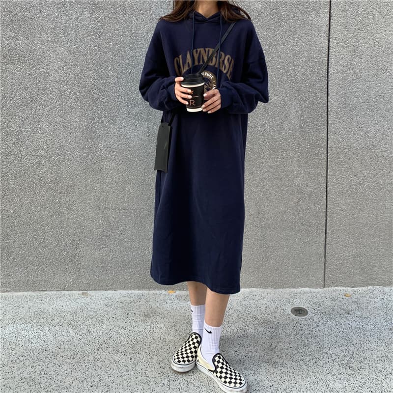 ロングワンピース ゆったりルーズパーカーワンピース