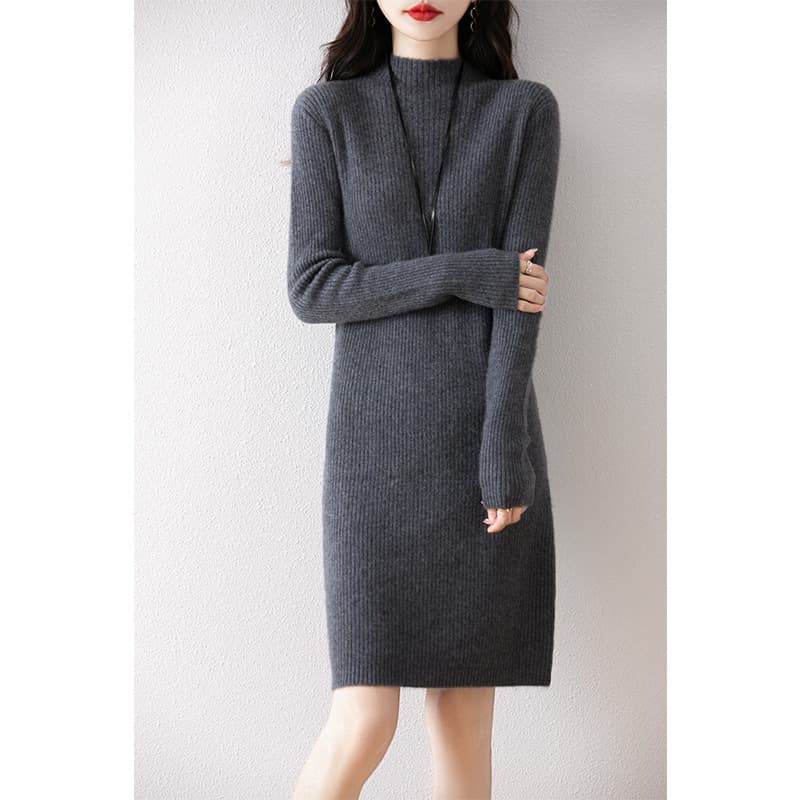ロングワンピース シンプル リブニット ワンピース