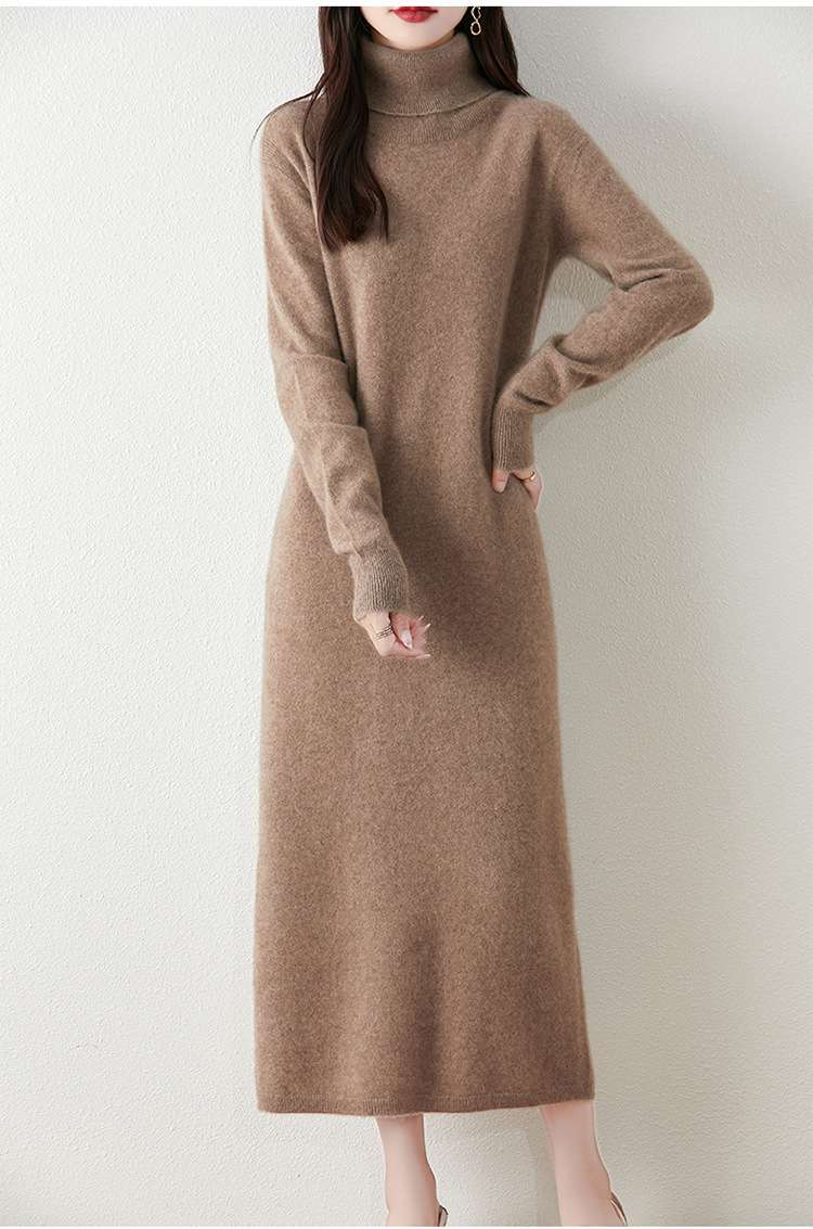 ロングワンピース タートルネック ニット ミモレ丈ワンピース
