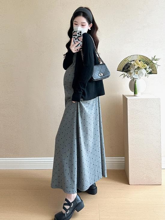 ロングワンピース 妊婦服 ドット柄マキシワンピース レディース