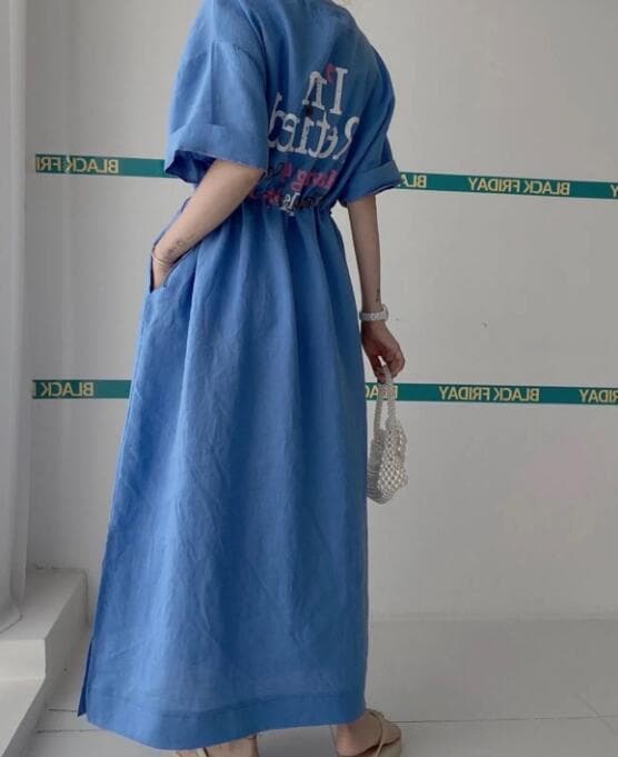 ロングワンピース 韓国風マキシワンピース半袖ロング丈チュニック