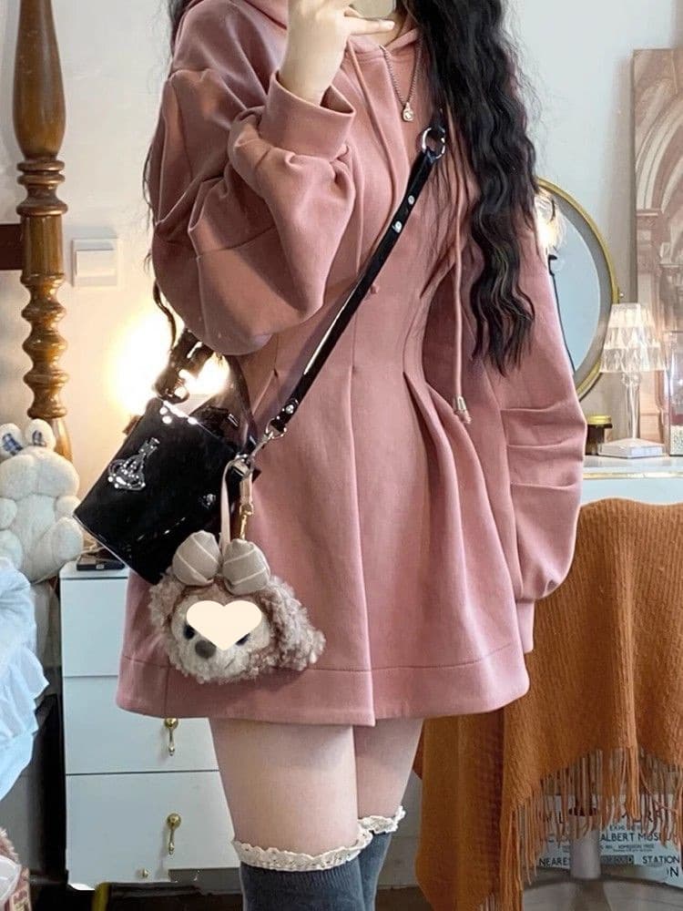 ロングワンピース ふんわり袖のゆったりスウェットミニワンピース