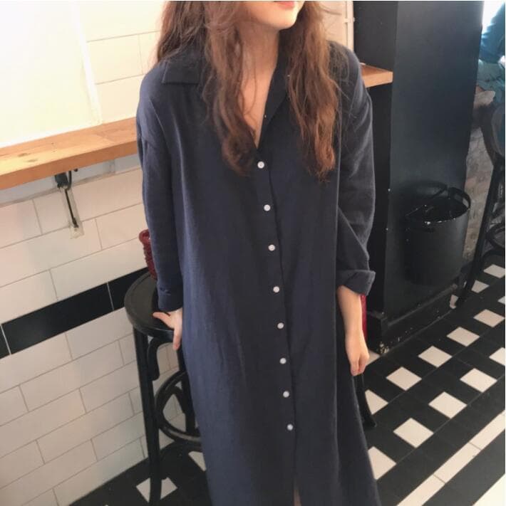 ロングワンピース 二〇二三年新作女性用シャツワンピース長袖二色展開