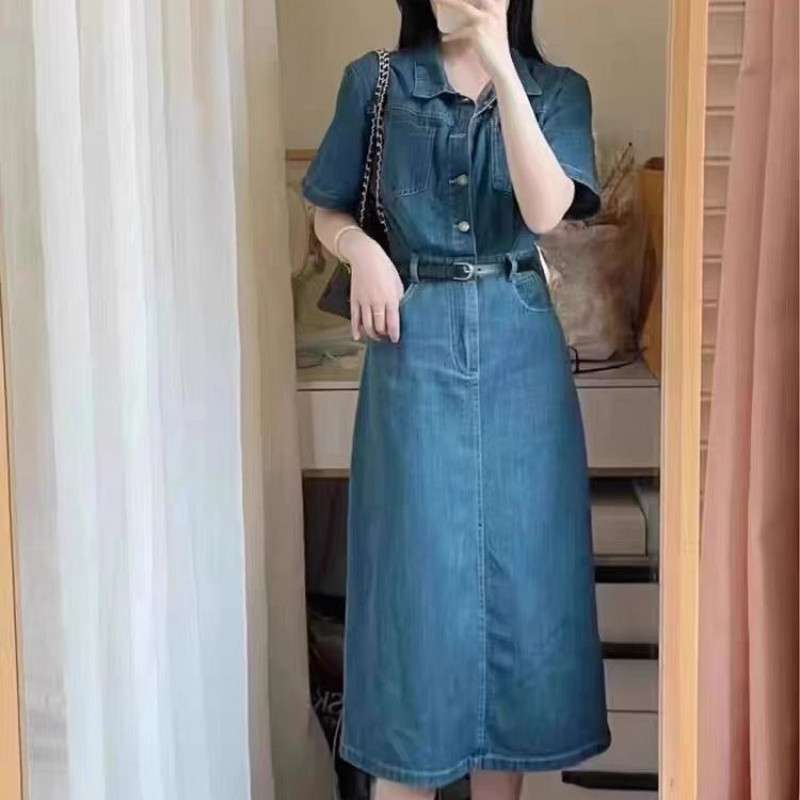 ロングワンピース クラシカル デニムワンピース