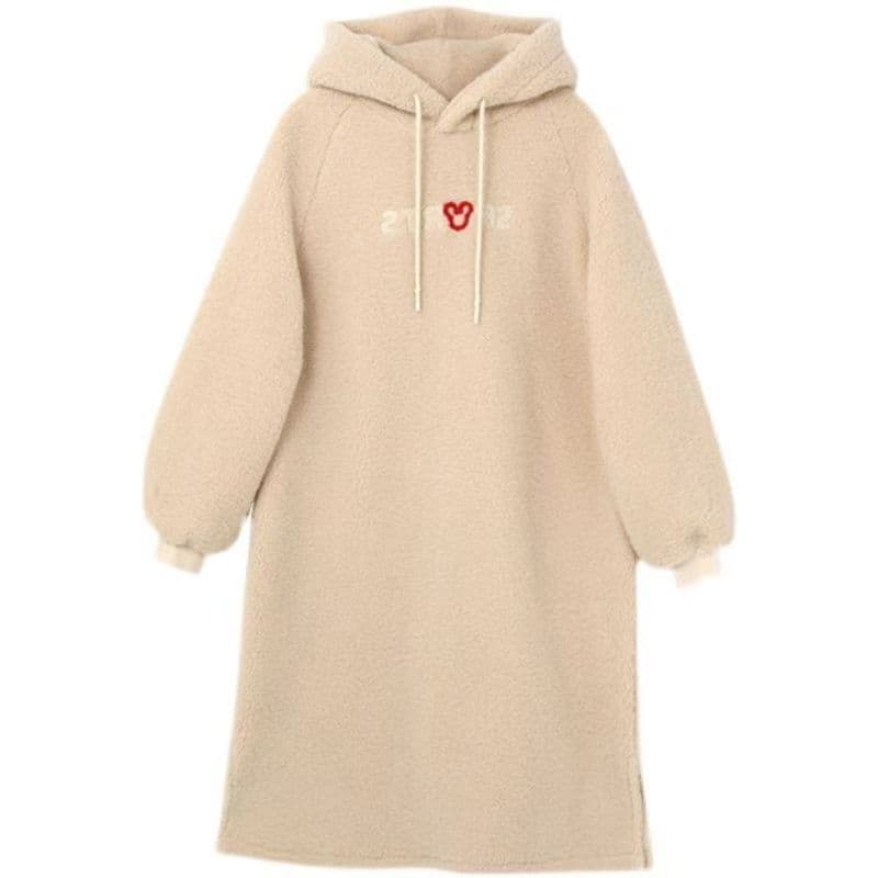 ロングワンピース もこもこフーディーロングワンピース