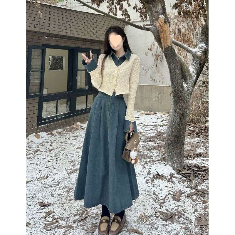 ロングワンピース クラシカルデニムフレアロングワンピース