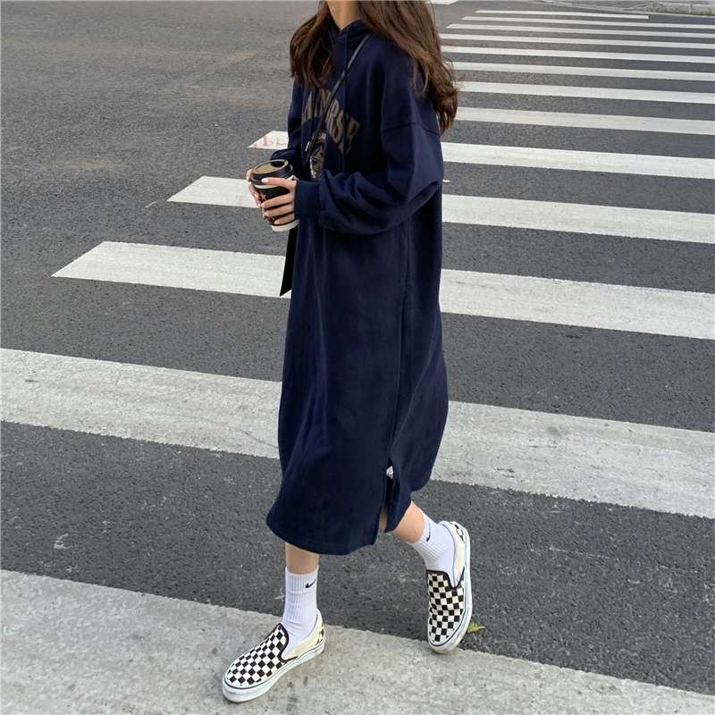 ロングワンピース ゆったりパーカーワンピース