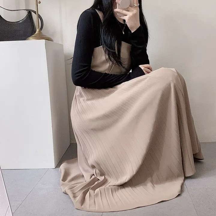 ロングワンピース しなやか優美シルエットジャンパースカート