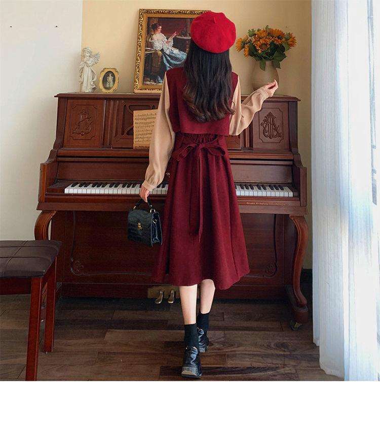 ロングワンピース クラシカル リボン ジャンパースカート