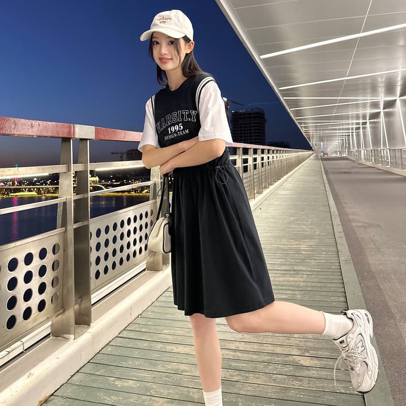 ロングワンピース スウェット ゆったりシルエット 大学風ロゴ ワンピース