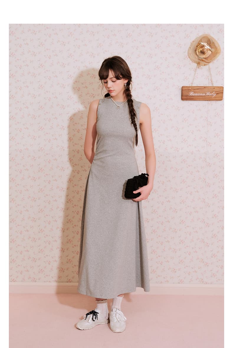 ロングワンピース ニット シンプル美シルエット ノースリーブワンピース