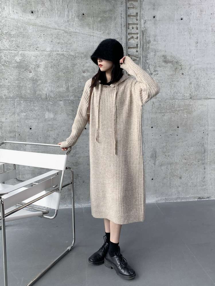 ロングワンピース ゆったりリブニット ロングワンピース