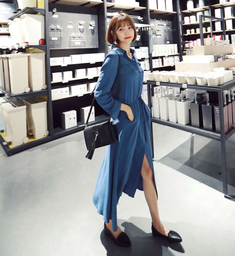 ロングワンピース シンプル優美シャツワンピース