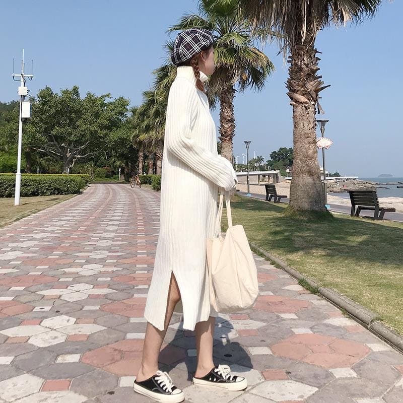 ロングワンピース お散歩リブニットロングワンピース