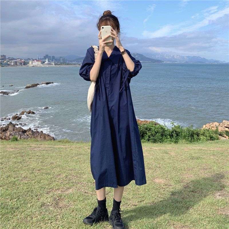 ロングワンピース ふんわり袖のナチュラルワンピース