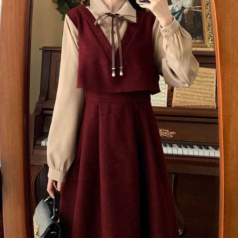 ロングワンピース クラシカル リボン ジャンパースカート