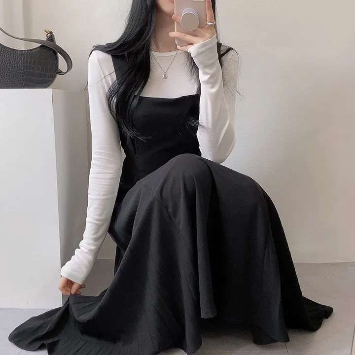 ロングワンピース しなやか優美シルエットジャンパースカート
