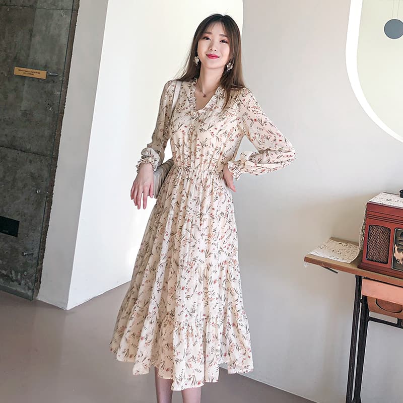 ロングワンピース レース 花柄レース入りフレアロングワンピース