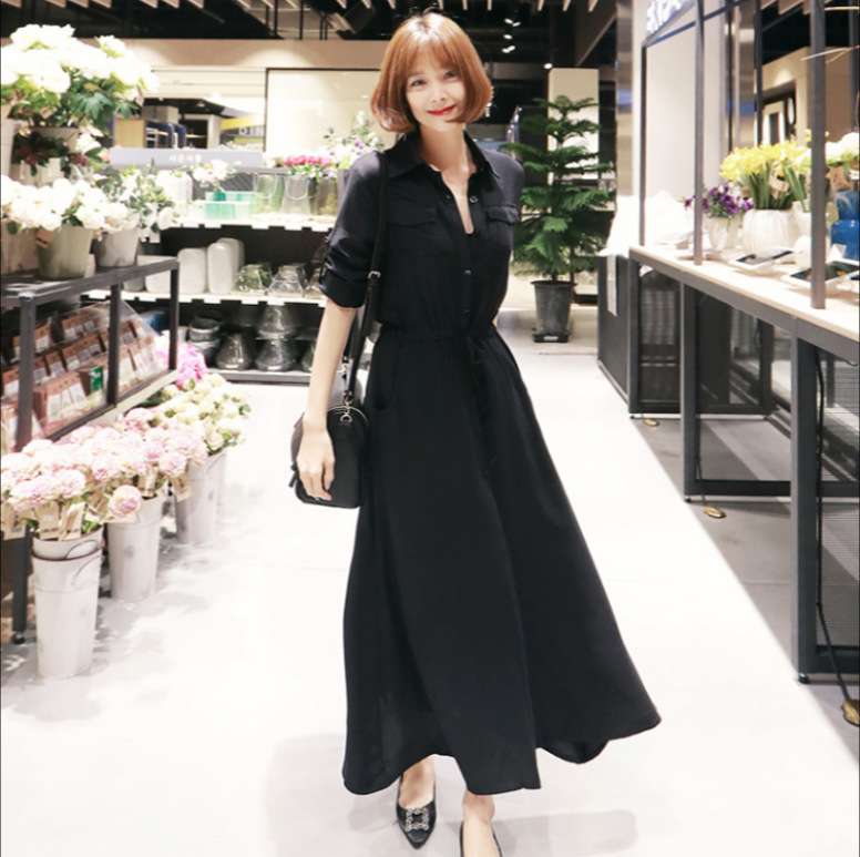 ロングワンピース シンプル優美シャツワンピース