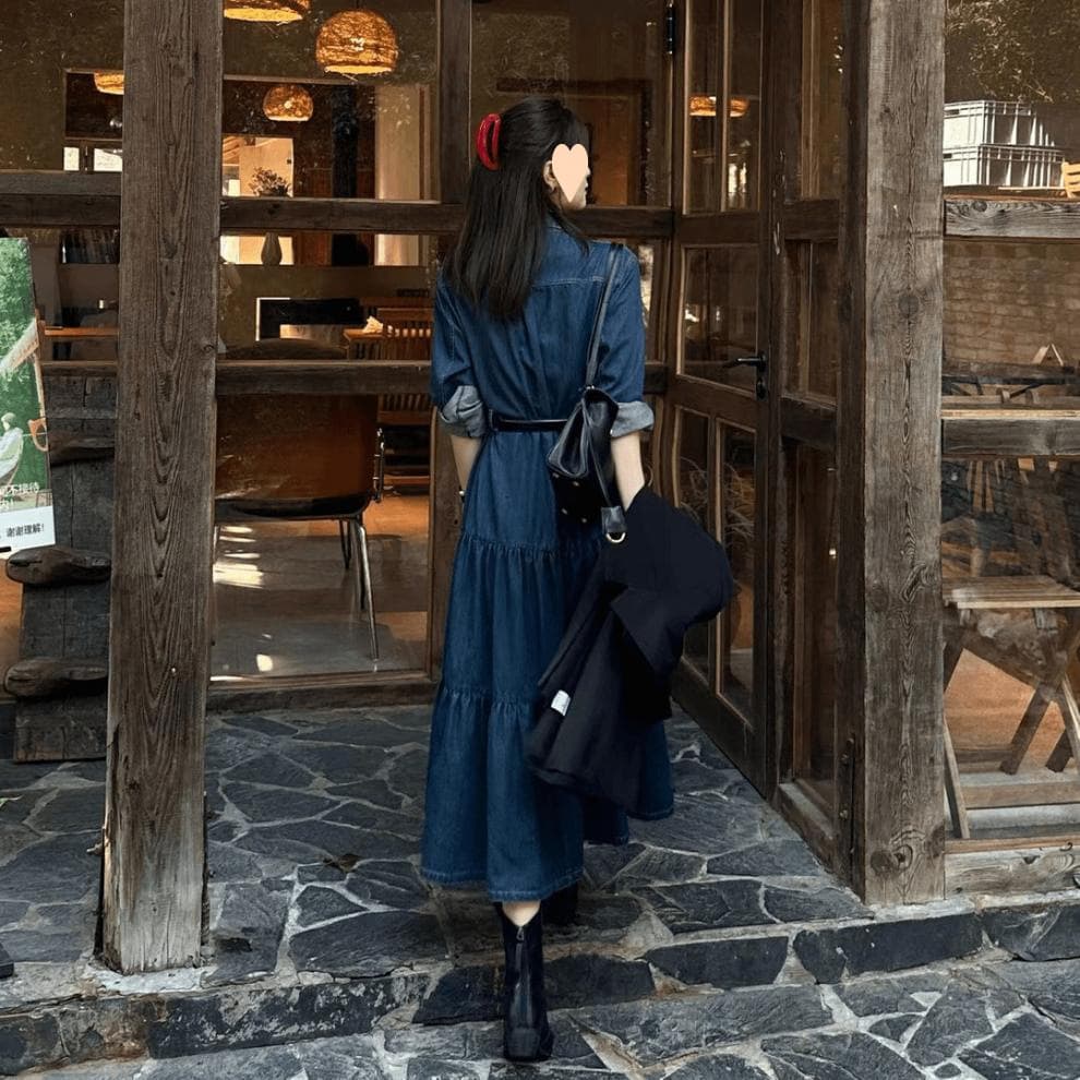 ロングワンピース 優美な階段フレアティアードワンピース