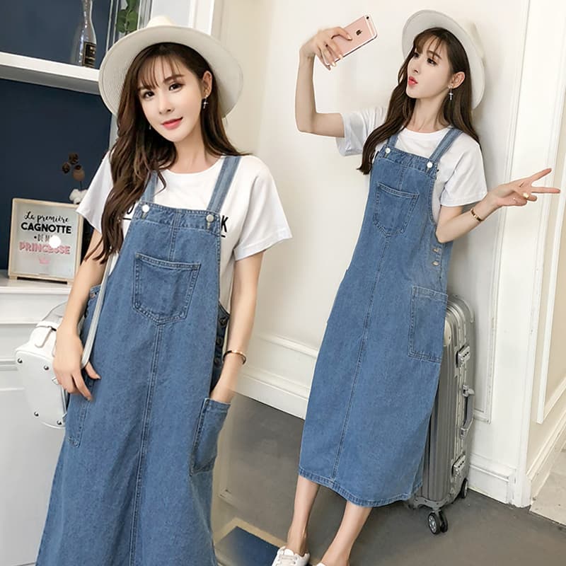 ロングワンピース デニム さわやか夏のデニムサロペットワンピース