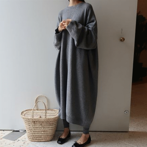 ロングワンピース ふんわりニット ロング丈体型カバー 上品ワンピース